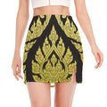 Thai Ornament Pattern Print Side Slit Mini Skirt