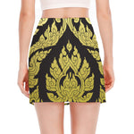 Thai Ornament Pattern Print Side Slit Mini Skirt