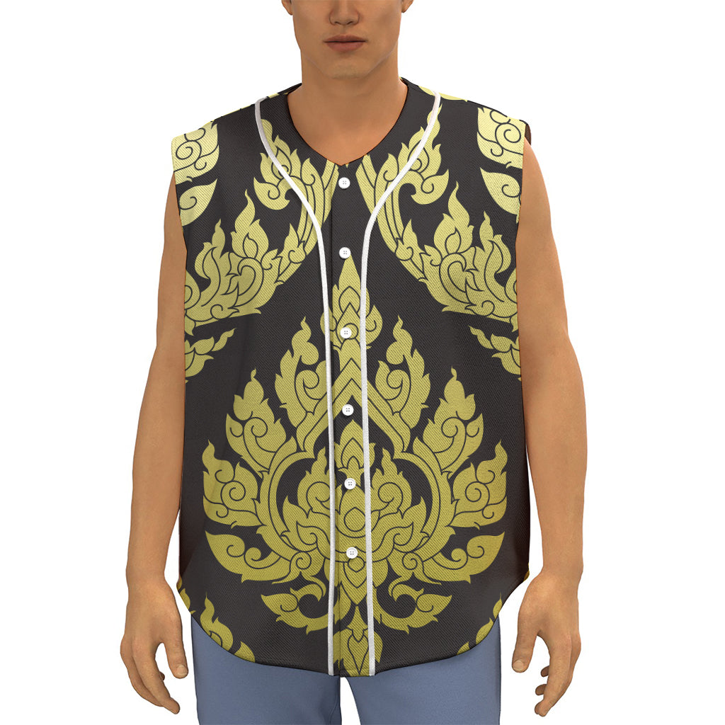 Thai Ornament Pattern Print Sleeveless Baseball Jersey