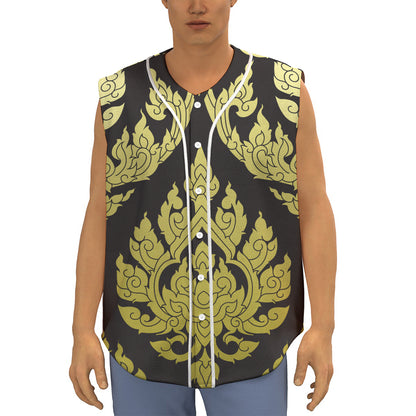 Thai Ornament Pattern Print Sleeveless Baseball Jersey