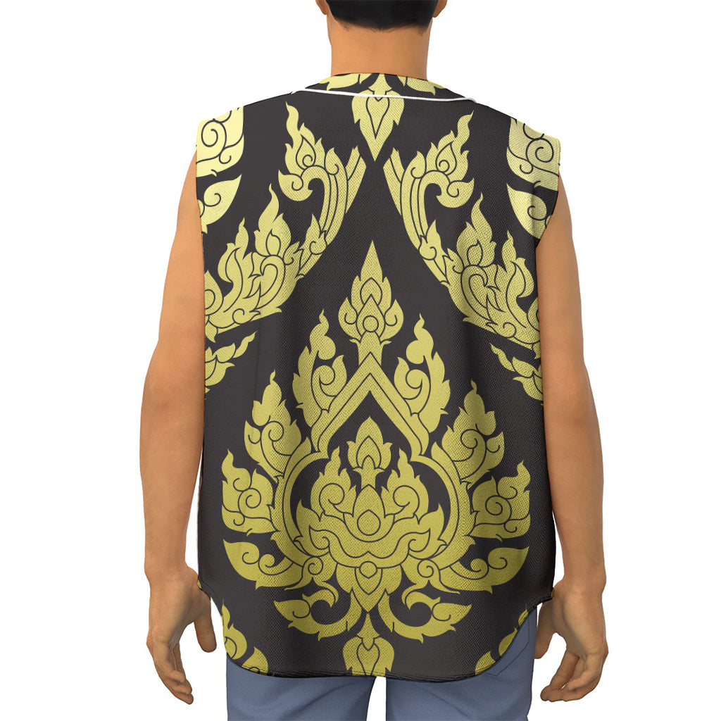 Thai Ornament Pattern Print Sleeveless Baseball Jersey