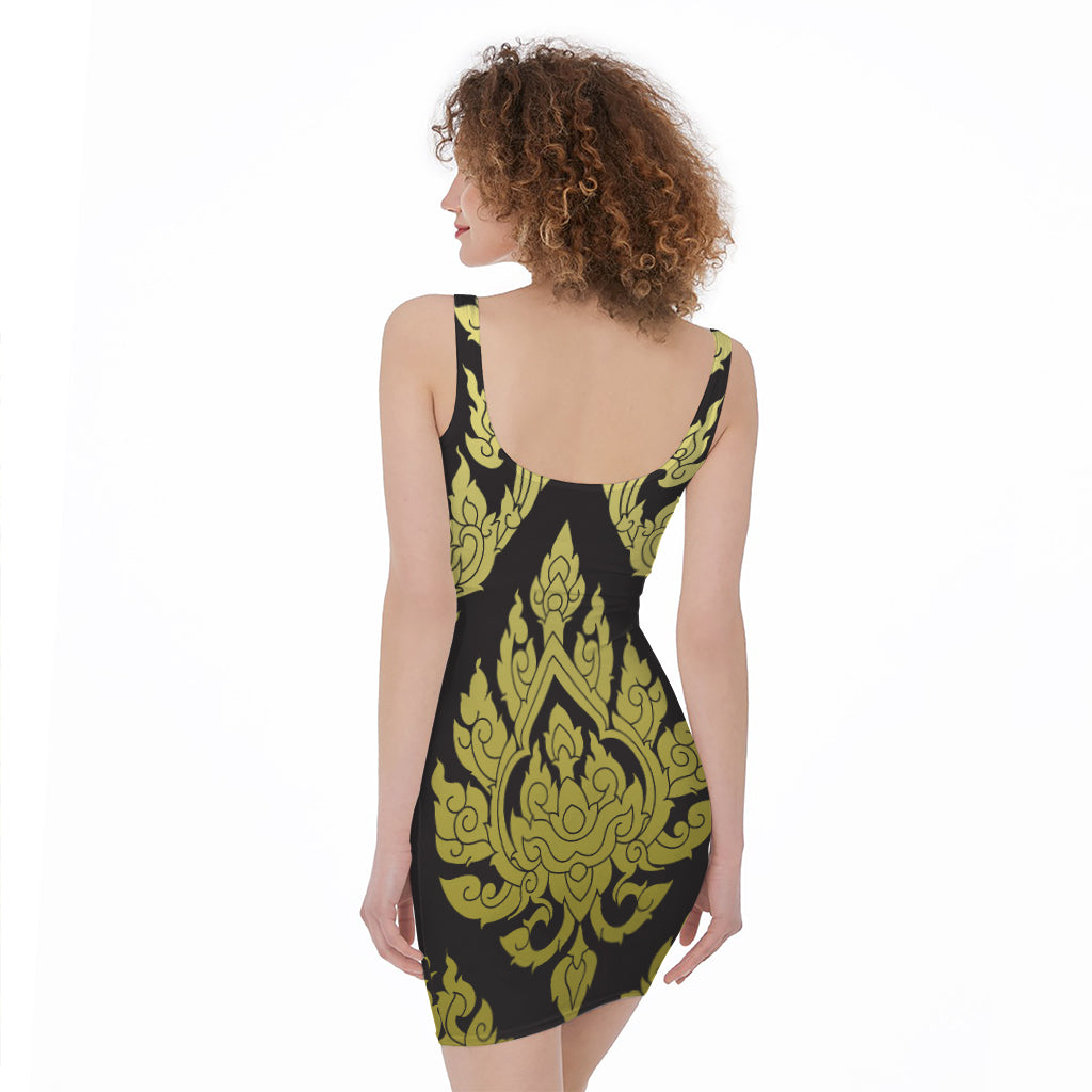 Thai Ornament Pattern Print Sleeveless Bodycon Dress