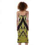 Thai Ornament Pattern Print Slim Fit Midi Cami Dress