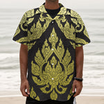 Thai Ornament Pattern Print Textured Short Sleeve Shirt