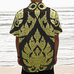 Thai Ornament Pattern Print Textured Short Sleeve Shirt