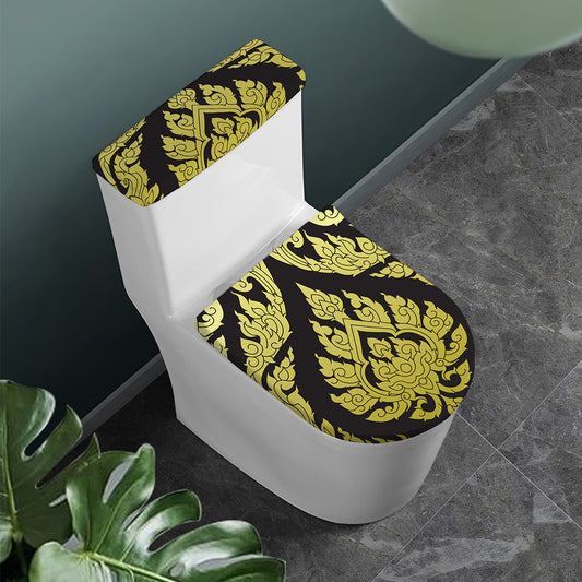 Thai Ornament Pattern Print Toilet Lid And Tank Cover Set