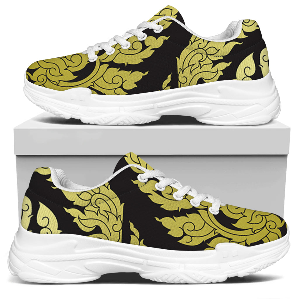Thai Ornament Pattern Print White Chunky Shoes