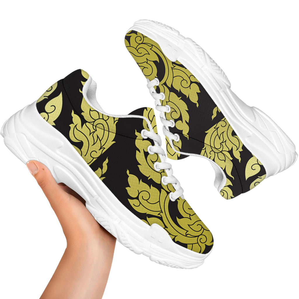 Thai Ornament Pattern Print White Chunky Shoes