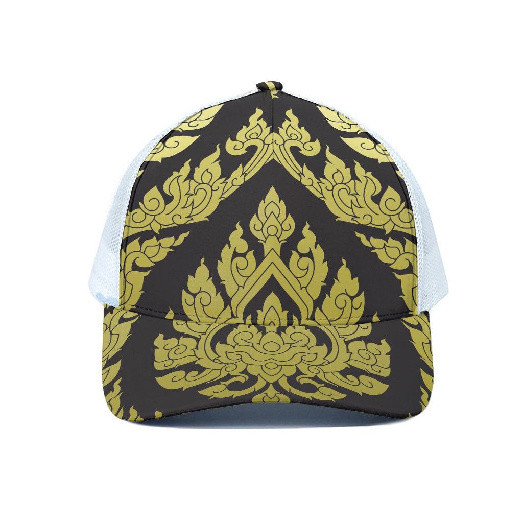 Thai Ornament Pattern Print White Mesh Trucker Cap