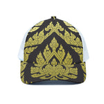 Thai Ornament Pattern Print White Mesh Trucker Cap