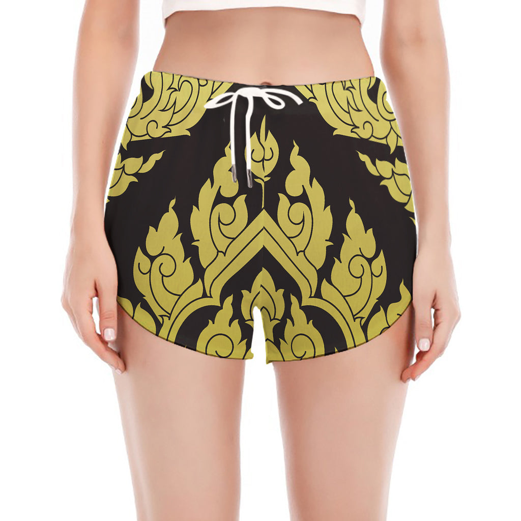 Thai Ornament Pattern Print Women's Split Running Shorts