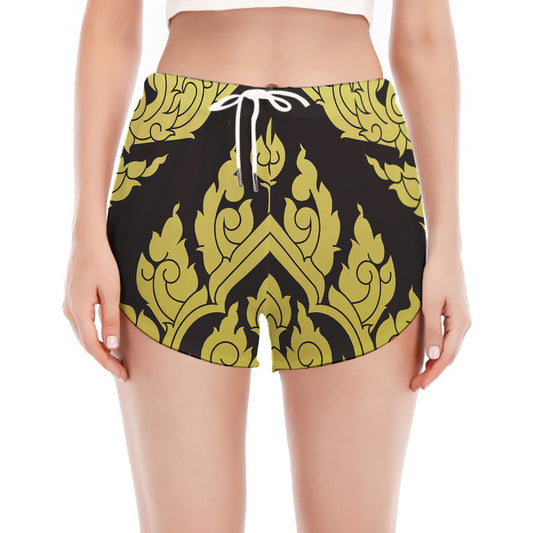 Thai Ornament Pattern Print Women's Split Running Shorts