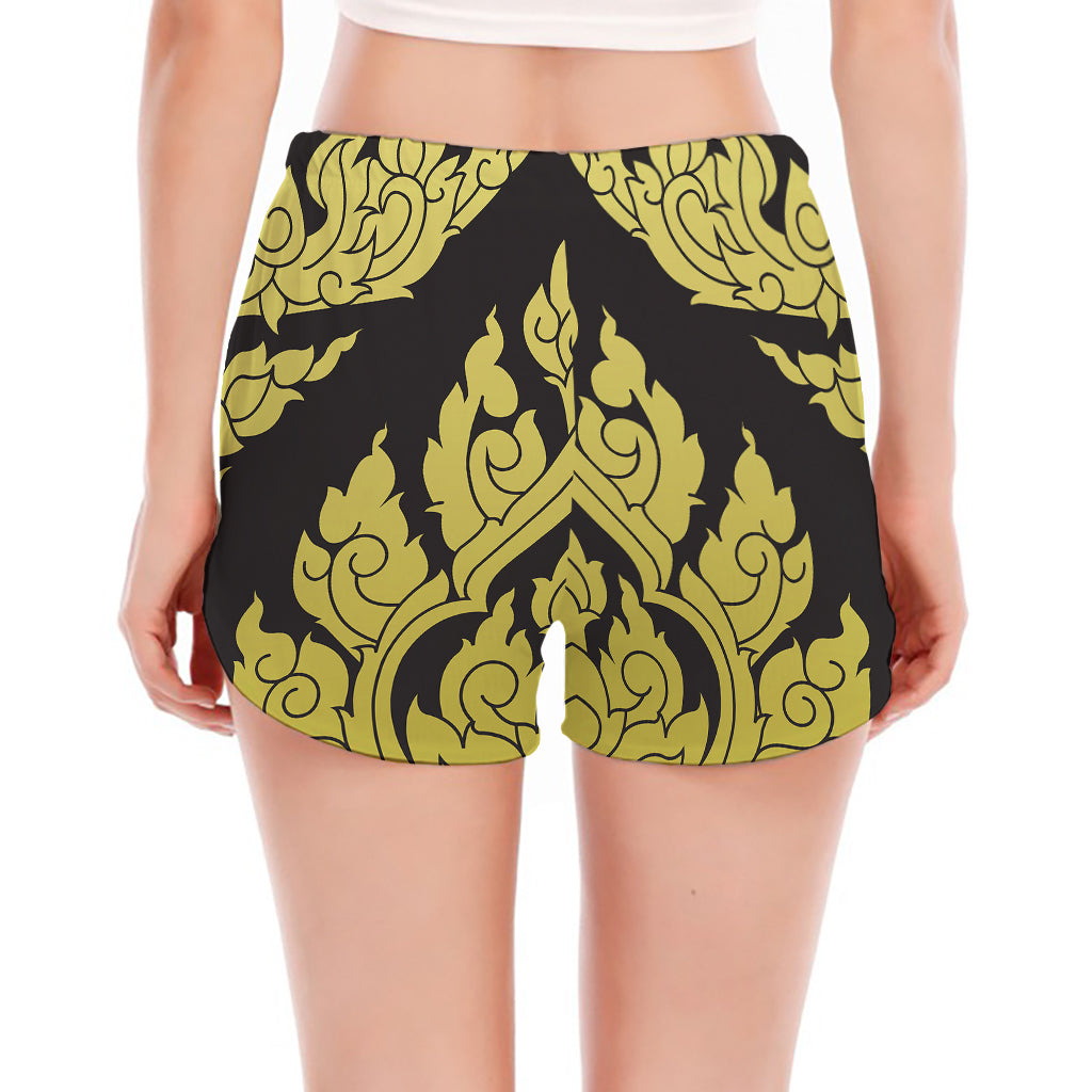 Thai Ornament Pattern Print Women's Split Running Shorts