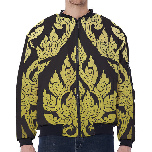 Thai Ornament Pattern Print Zip Sleeve Bomber Jacket