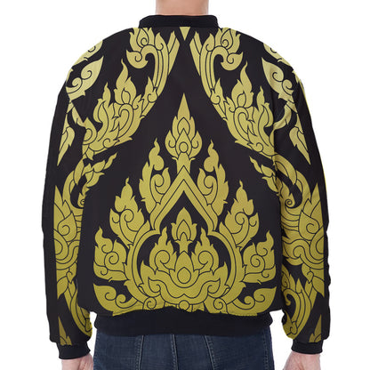 Thai Ornament Pattern Print Zip Sleeve Bomber Jacket