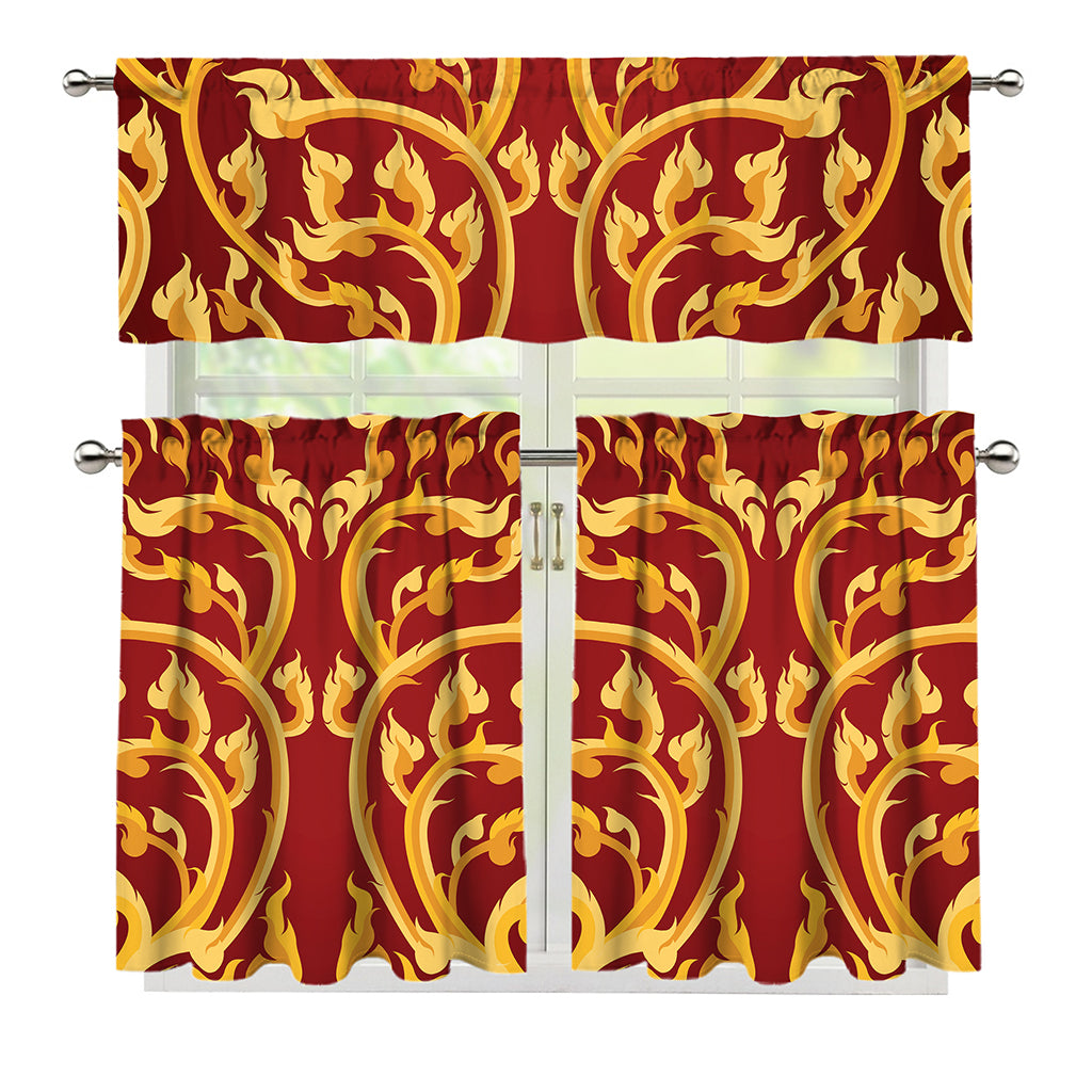 Thai Winding Vines Pattern Print 3 Piece Kitchen Curtains