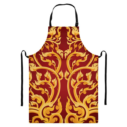 Thai Winding Vines Pattern Print Bib Apron With Pocket