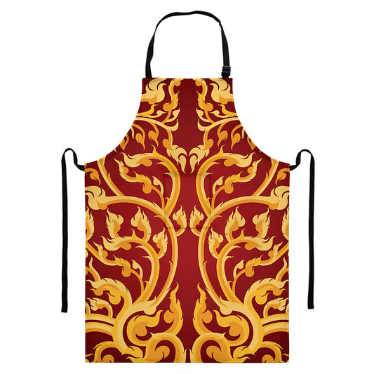 Thai Winding Vines Pattern Print Bib Apron With Pocket