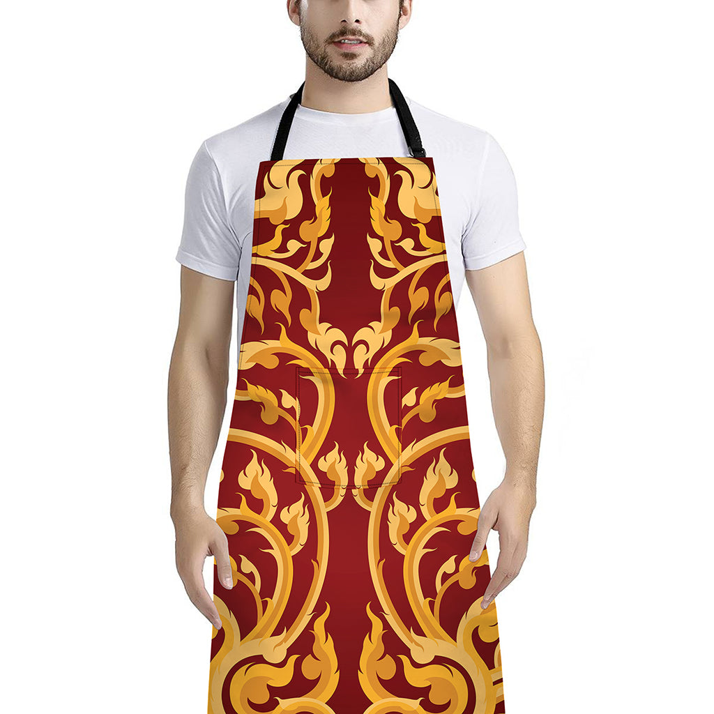 Thai Winding Vines Pattern Print Bib Apron With Pocket