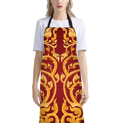 Thai Winding Vines Pattern Print Bib Apron With Pocket