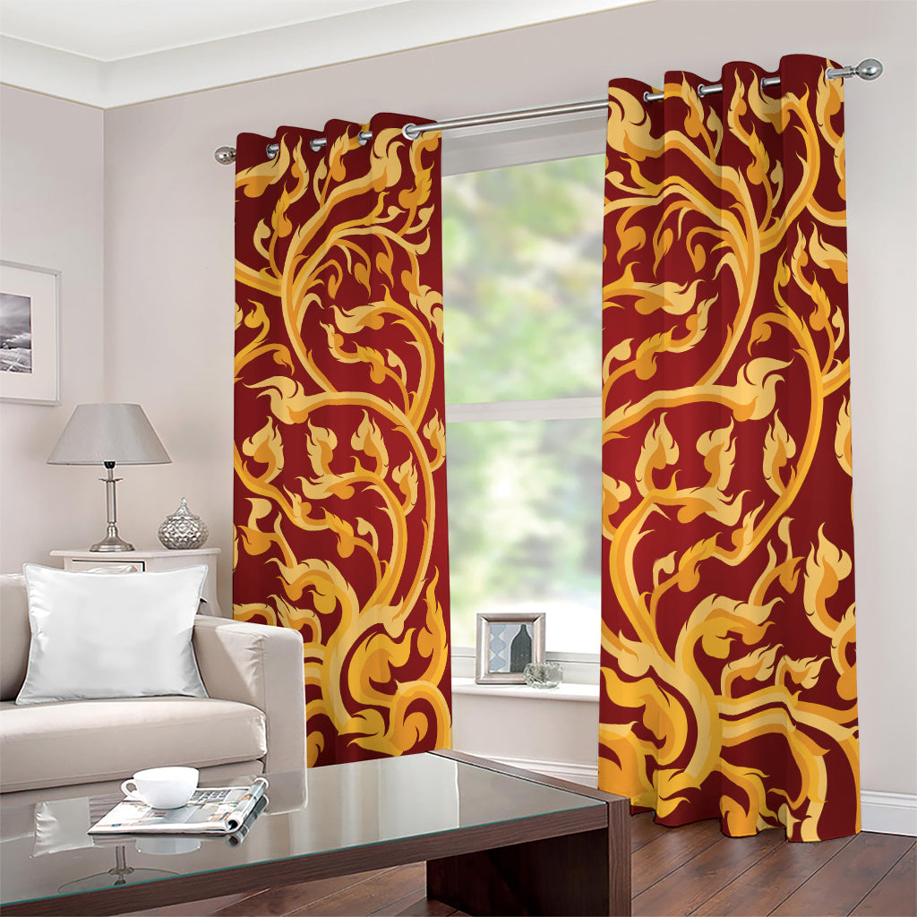 Thai Winding Vines Pattern Print Blackout Grommet Curtains