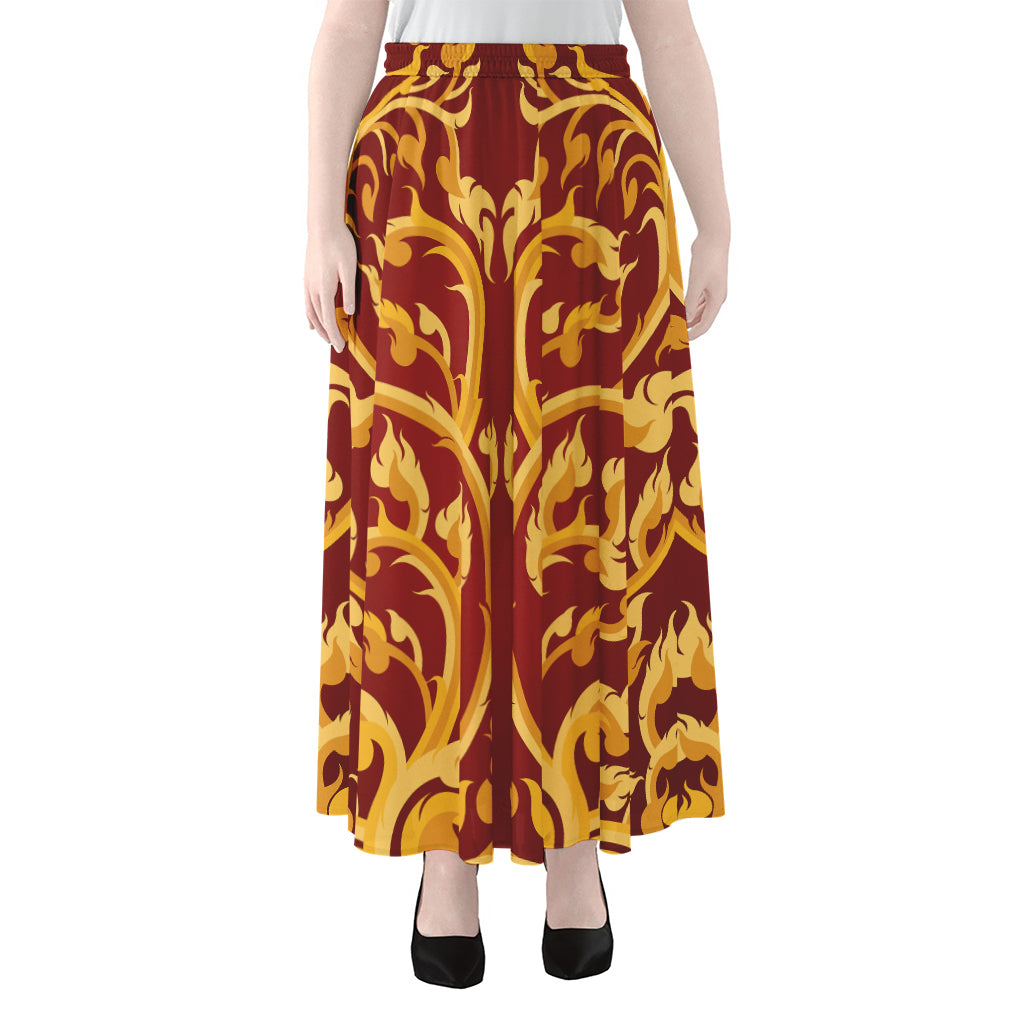 Thai Winding Vines Pattern Print Chiffon Maxi Skirt