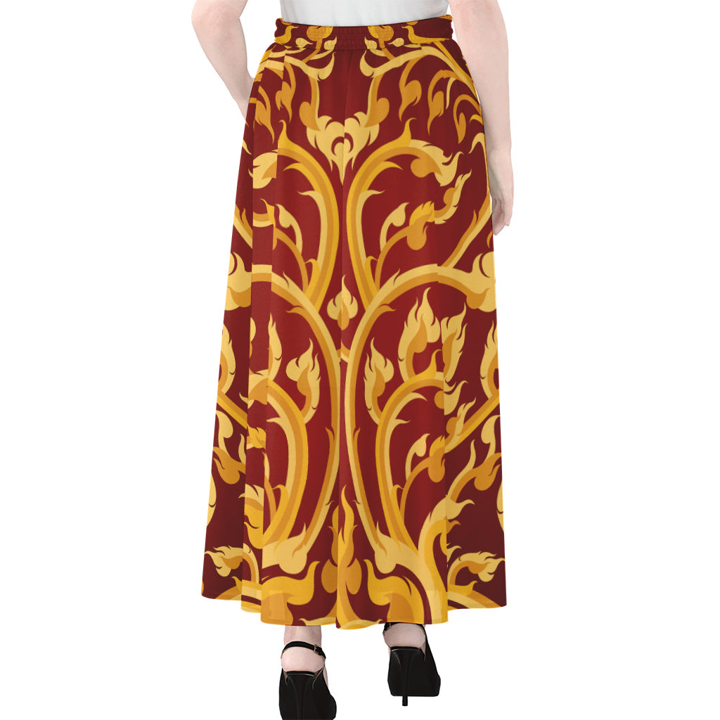 Thai Winding Vines Pattern Print Chiffon Maxi Skirt