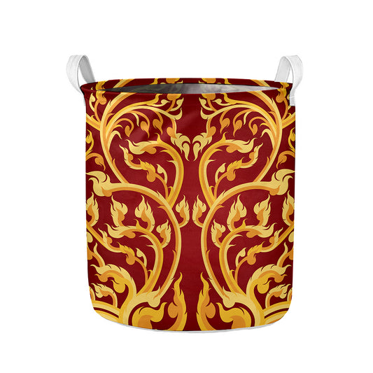Thai Winding Vines Pattern Print Collapsible Laundry Basket