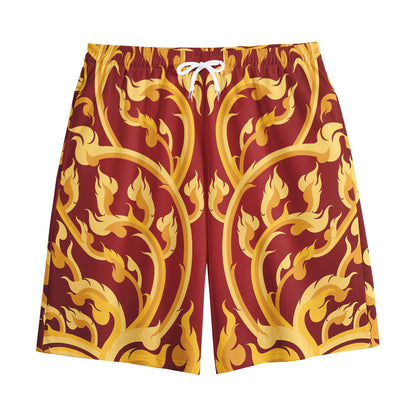 Thai Winding Vines Pattern Print Cotton Shorts