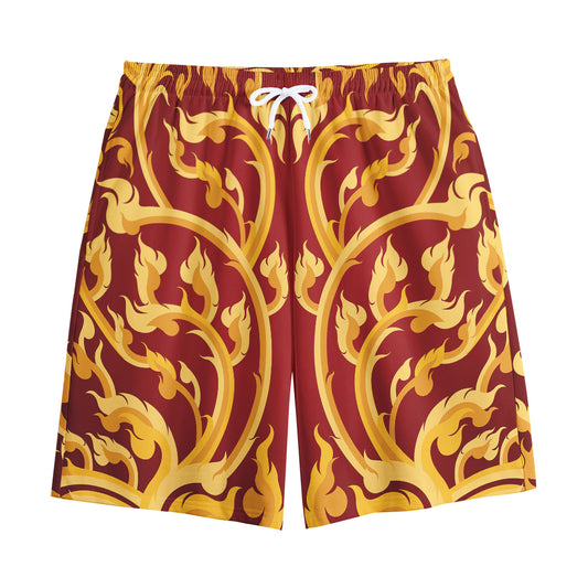 Thai Winding Vines Pattern Print Cotton Shorts