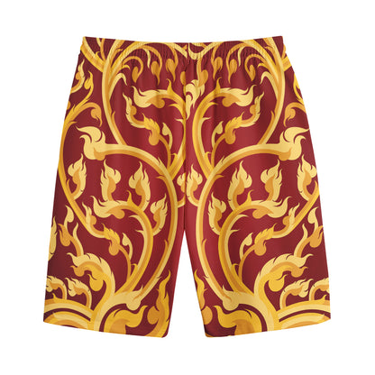 Thai Winding Vines Pattern Print Cotton Shorts