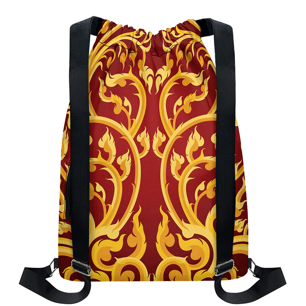 Thai Winding Vines Pattern Print Drawstring Backpack