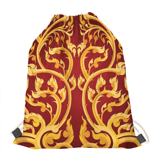 Thai Winding Vines Pattern Print Drawstring Bag