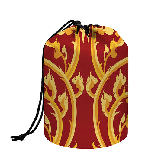 Thai Winding Vines Pattern Print Drawstring Makeup Bag