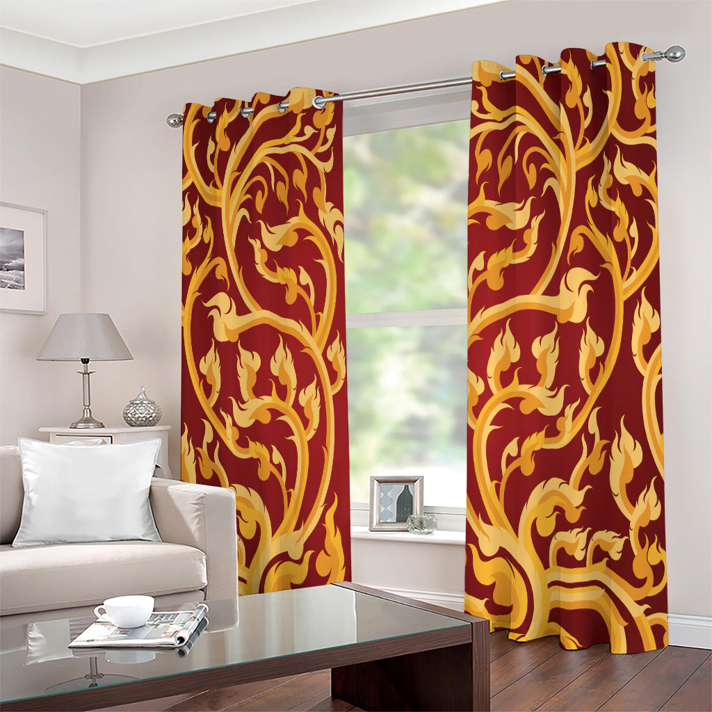 Thai Winding Vines Pattern Print Extra Wide Grommet Curtains