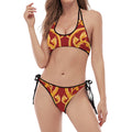 Thai Winding Vines Pattern Print Halter Scoop Tie Side Bikini