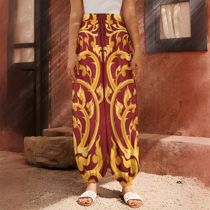 Thai Winding Vines Pattern Print Harem Pants
