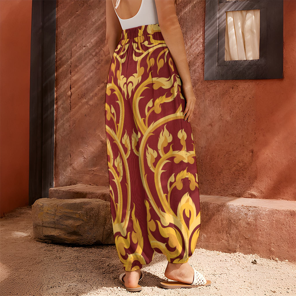 Thai Winding Vines Pattern Print Harem Pants