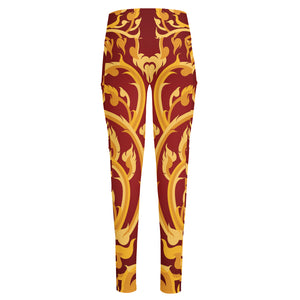 Thai Winding Vines Pattern Print High-Waisted Pocket Leggings