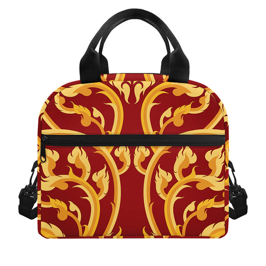 Thai Winding Vines Pattern Print Insulated Lunch Bag