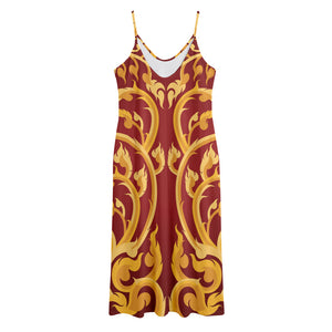 Thai Winding Vines Pattern Print Jersey Midi Cami Dress