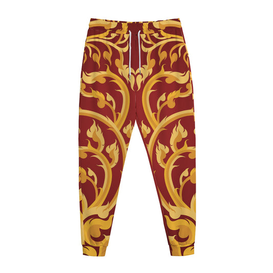 Thai Winding Vines Pattern Print Jogger Pants