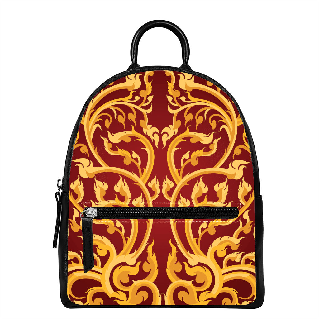 Thai Winding Vines Pattern Print Leather Backpack