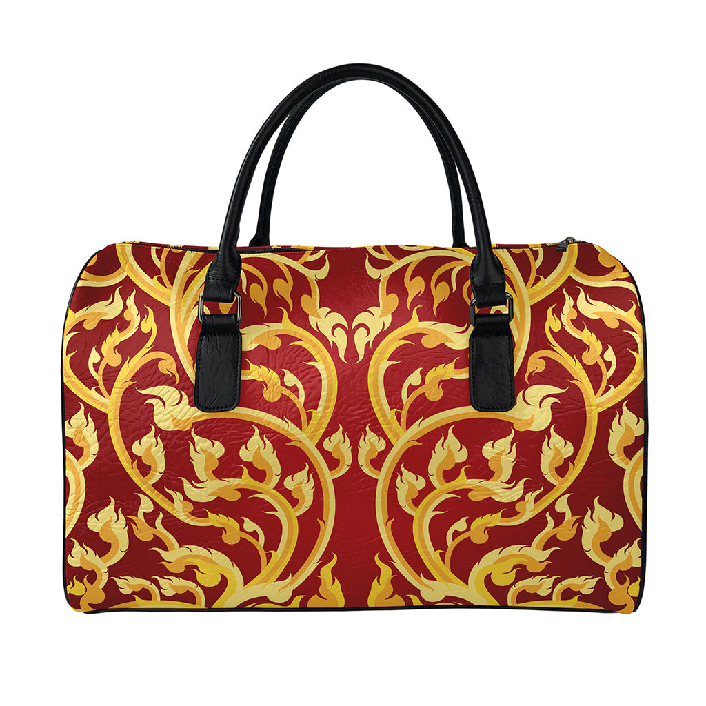 Thai Winding Vines Pattern Print Leather Duffle Bag