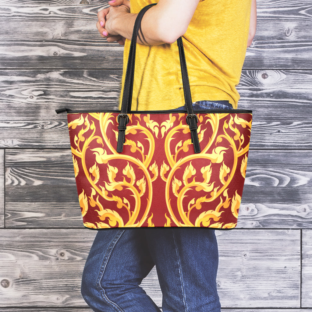 Thai Winding Vines Pattern Print Leather Tote Bag