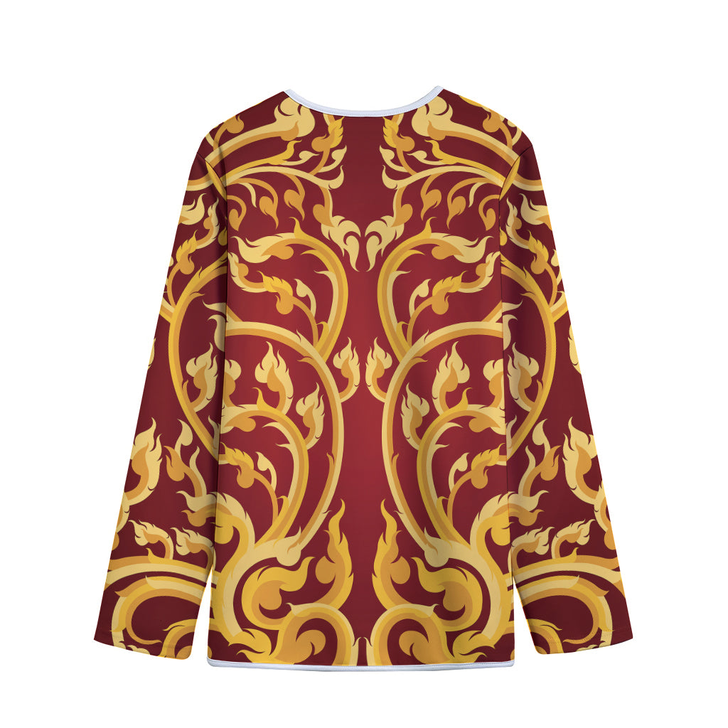 Thai Winding Vines Pattern Print Long Sleeve Short Coat