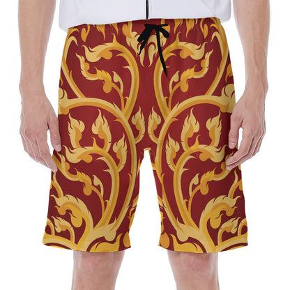 Thai Winding Vines Pattern Print Men's Beach Shorts
