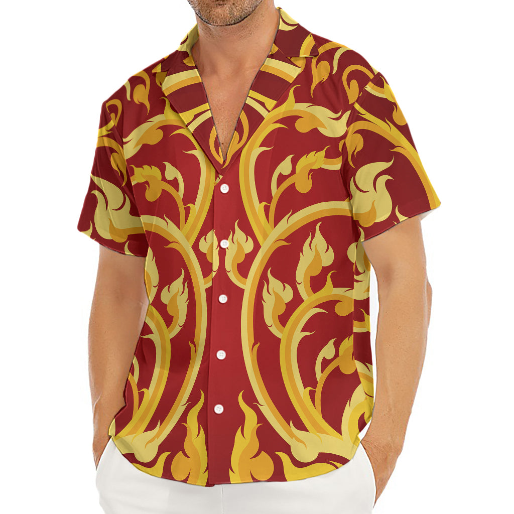 Thai Winding Vines Pattern Print Men's Deep V-Neck Shirt