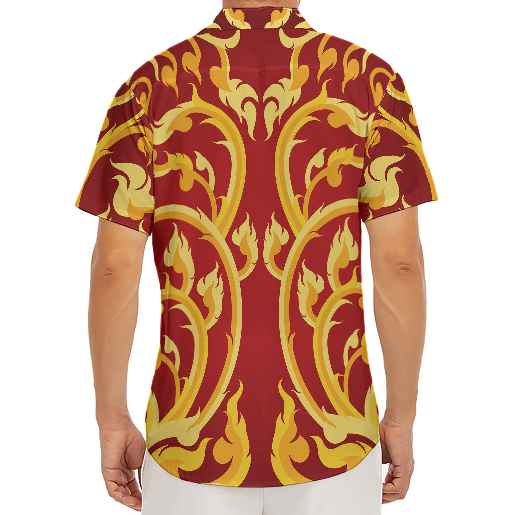 Thai Winding Vines Pattern Print Men's Deep V-Neck Shirt