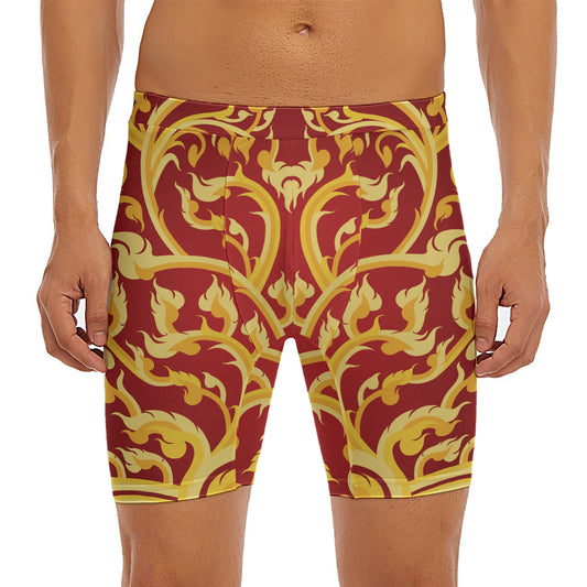 Thai Winding Vines Pattern Print Men's Long Boxer Briefs